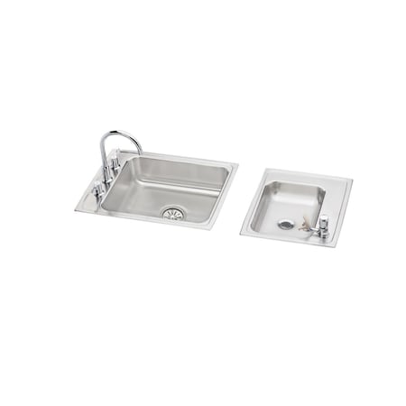 Lustertone Stainless Steel 41X19-1/2X4-1/2 Double Bowl Top Mount Classroom Sink+Faucet/Bubbler Kit